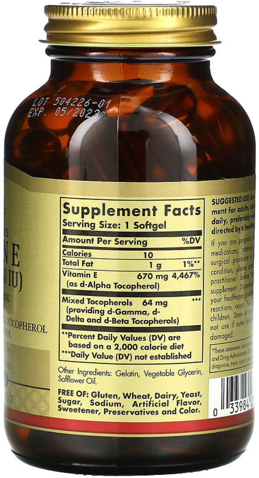 Картинки Solgar, Natural Source Vitamin E, Витамин Е природного происхождения, 670 мг (1000 МЕ), 100 мягких желатиновых капсул