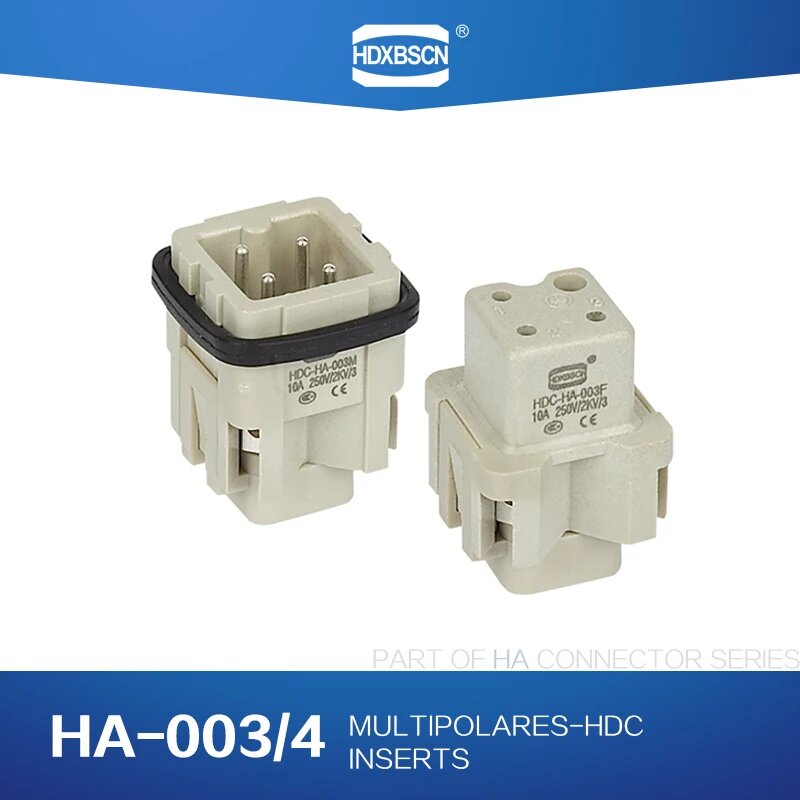 HDXBSCN Сверхмощный разъем HDC HA-003 F/M 3-контактный 10A разъемы питания прямоугольная авиационная вилка