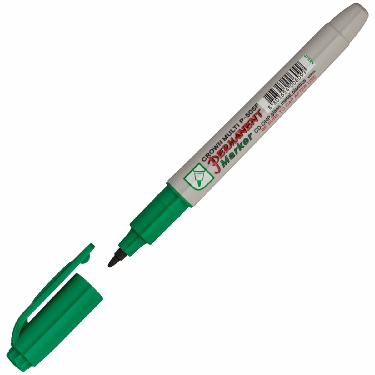 Маркер перманентный Crown Multi Marker Super Slim (1мм, круглый наконечник, зеленый) 12шт. (P-505F)