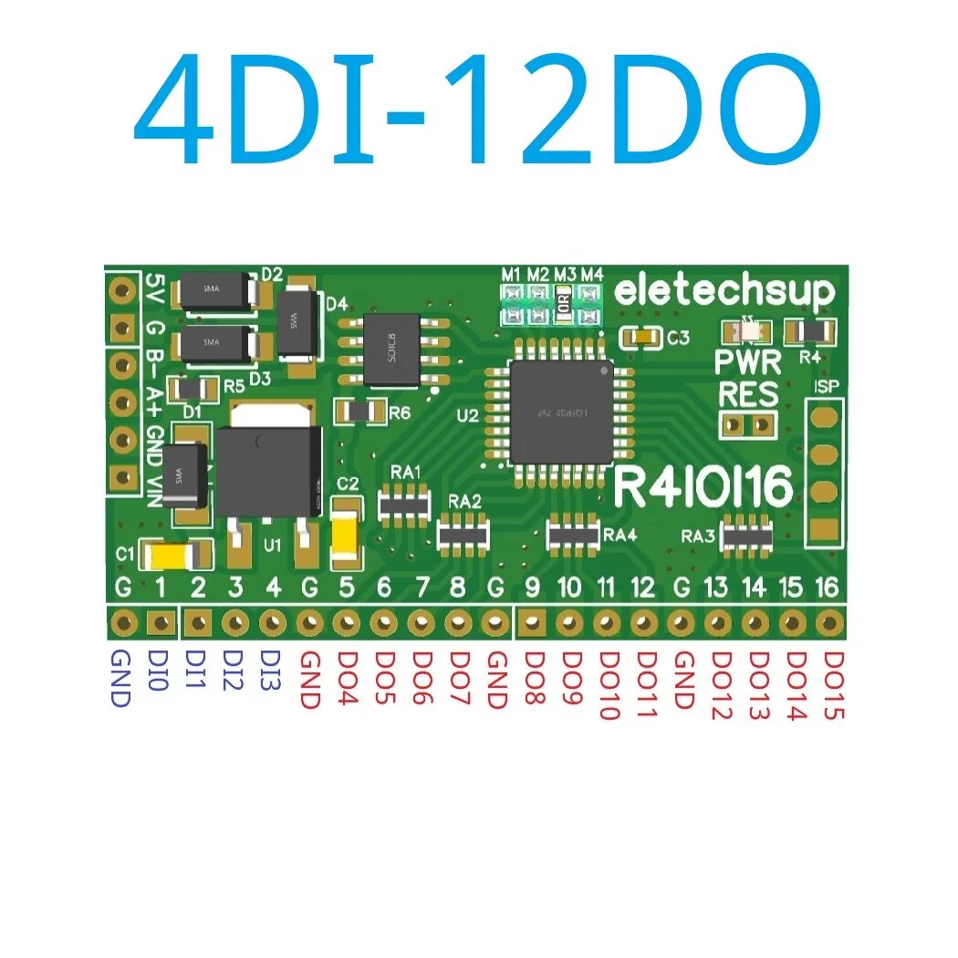 Modbus Rtu Digital IO модуль eletechsup 16DI/16DO/8DI-8DO/4DI-12DO/12DI-4DO, 4DI-12DO Only Board