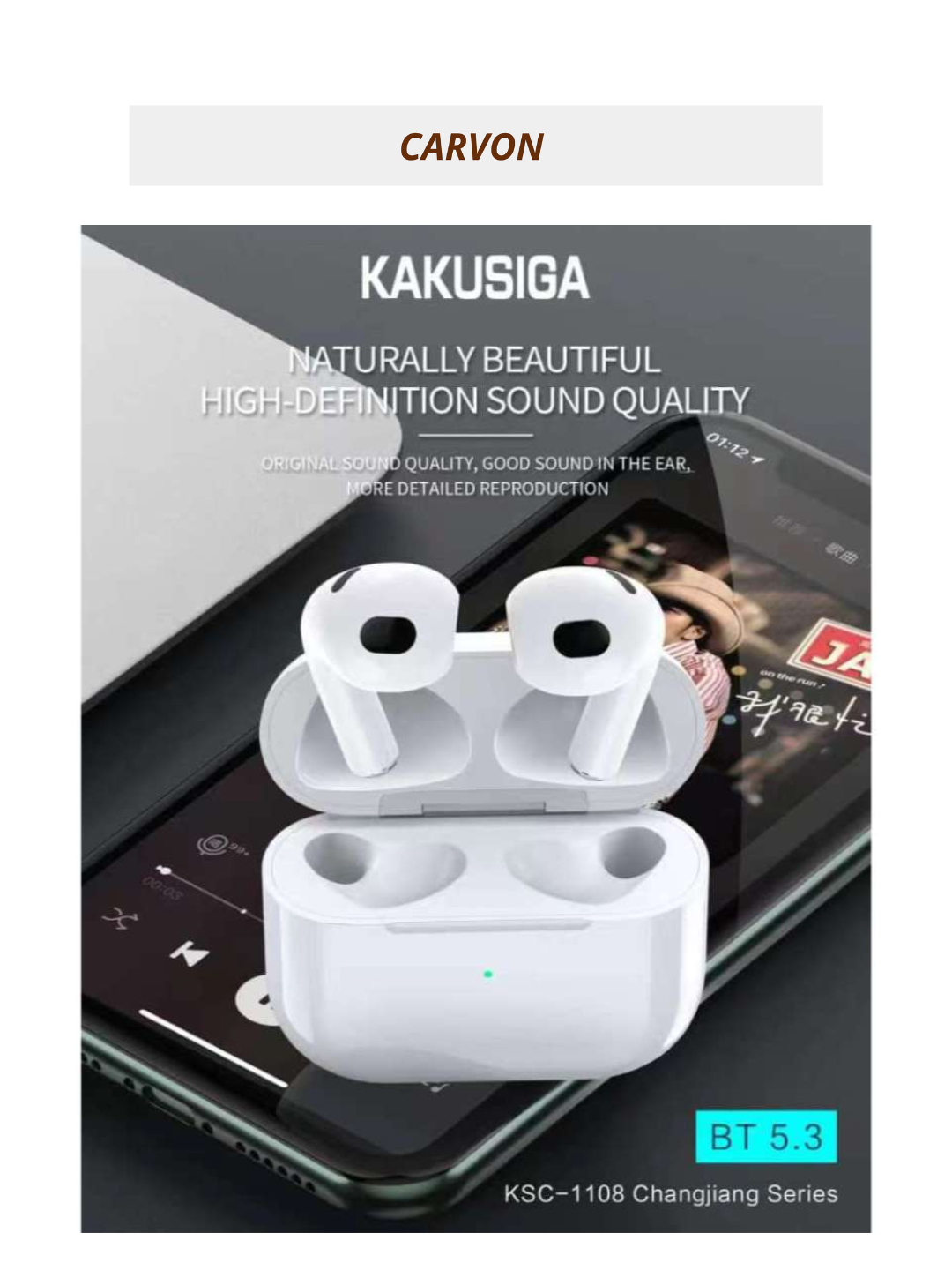 Наушники Kakusiga Airpods 3 - Беспроводные наушники. Без мягких амбушюр, HD Bass, 16-битная аудиотехнология, белый цвет