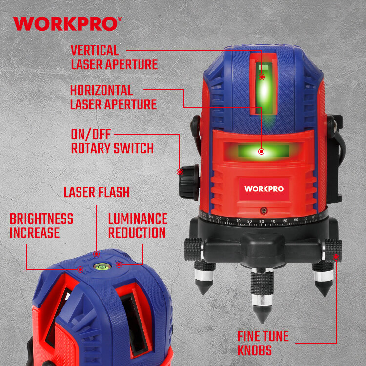 Уровень лазерный 5-линейный, WORKPRO WP267009 — фото 1