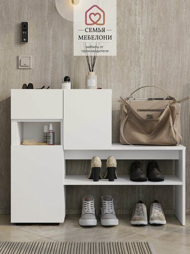 Изображение товара Обувница в прихожую закрытая узкая "Карина", белая, 100х28х78 см