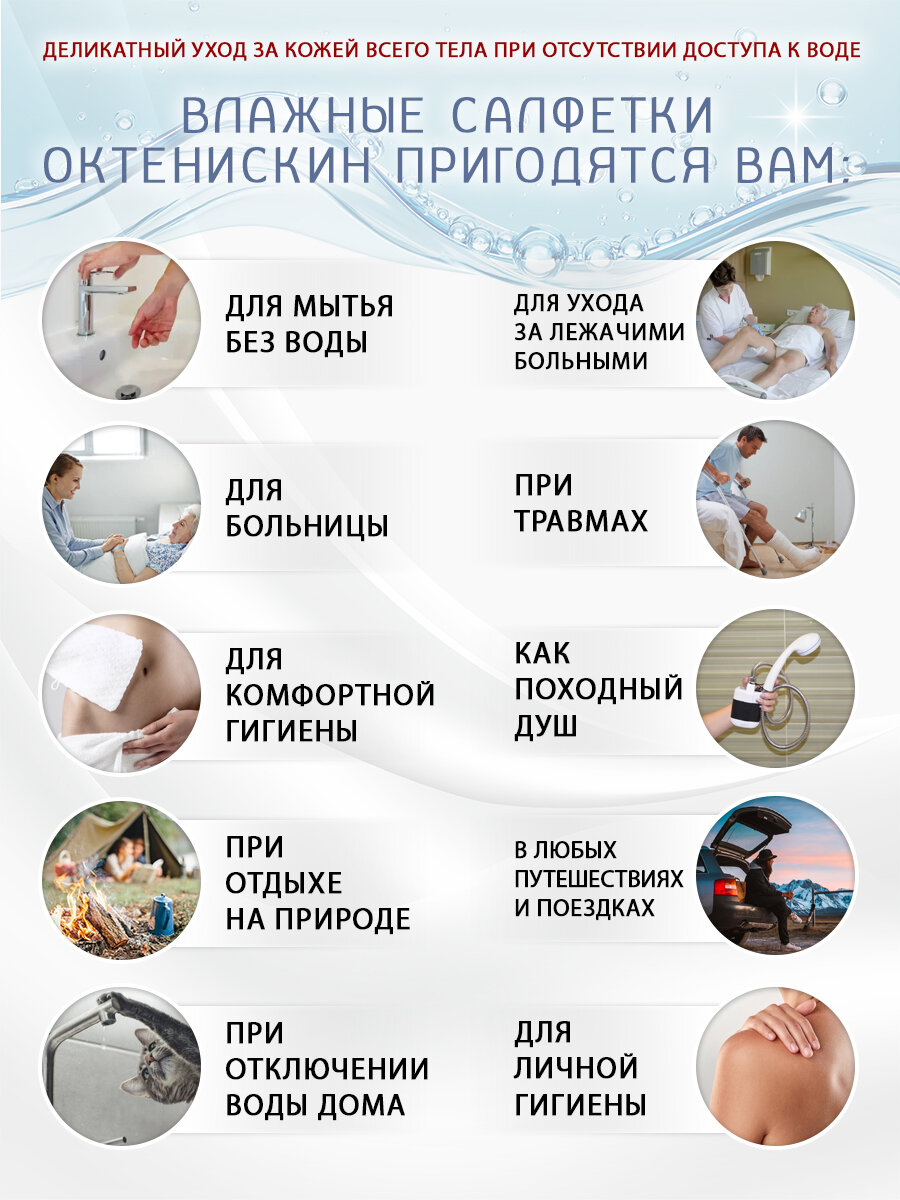 Изображение Влажные салфетки "Октенискин" для ухода за лежачими больными