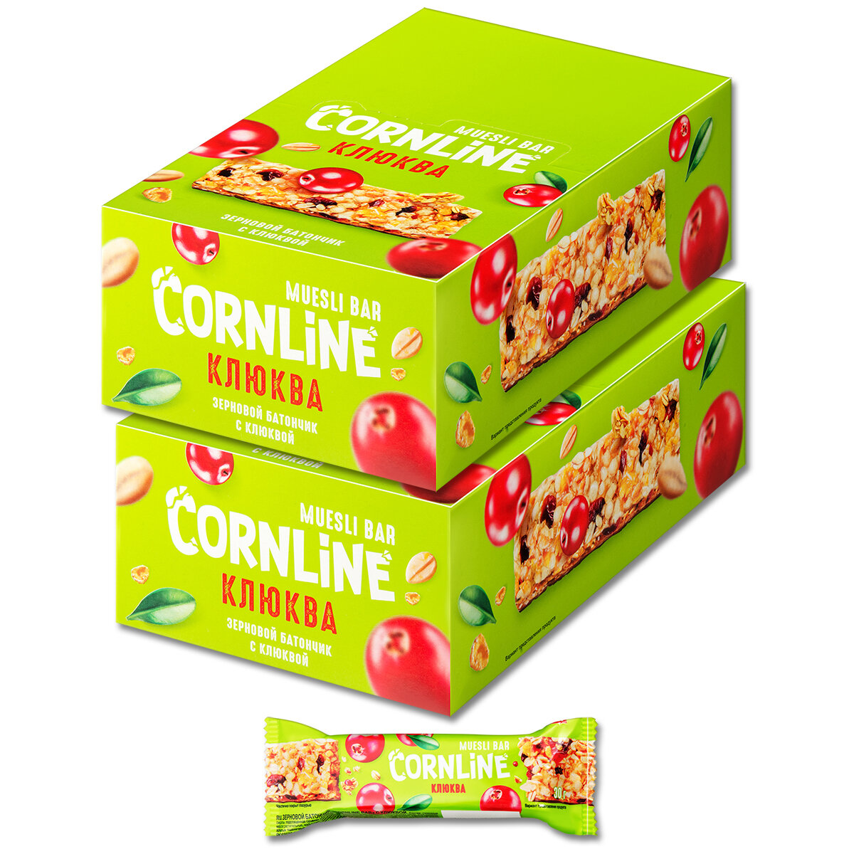 Злаковой батончик "Cornline Bar" зерновой с клюквой, 30 г, 36 шт.