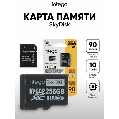 Карта памяти 256 ГБ Intego SkyDisk, адаптер на SD, класс скорости Class 10