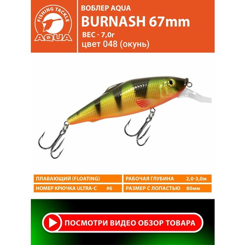 Воблер для рыбалки плавающий AQUA Burnash 67mm 7g заглубление от 2 до 3m цвет 048