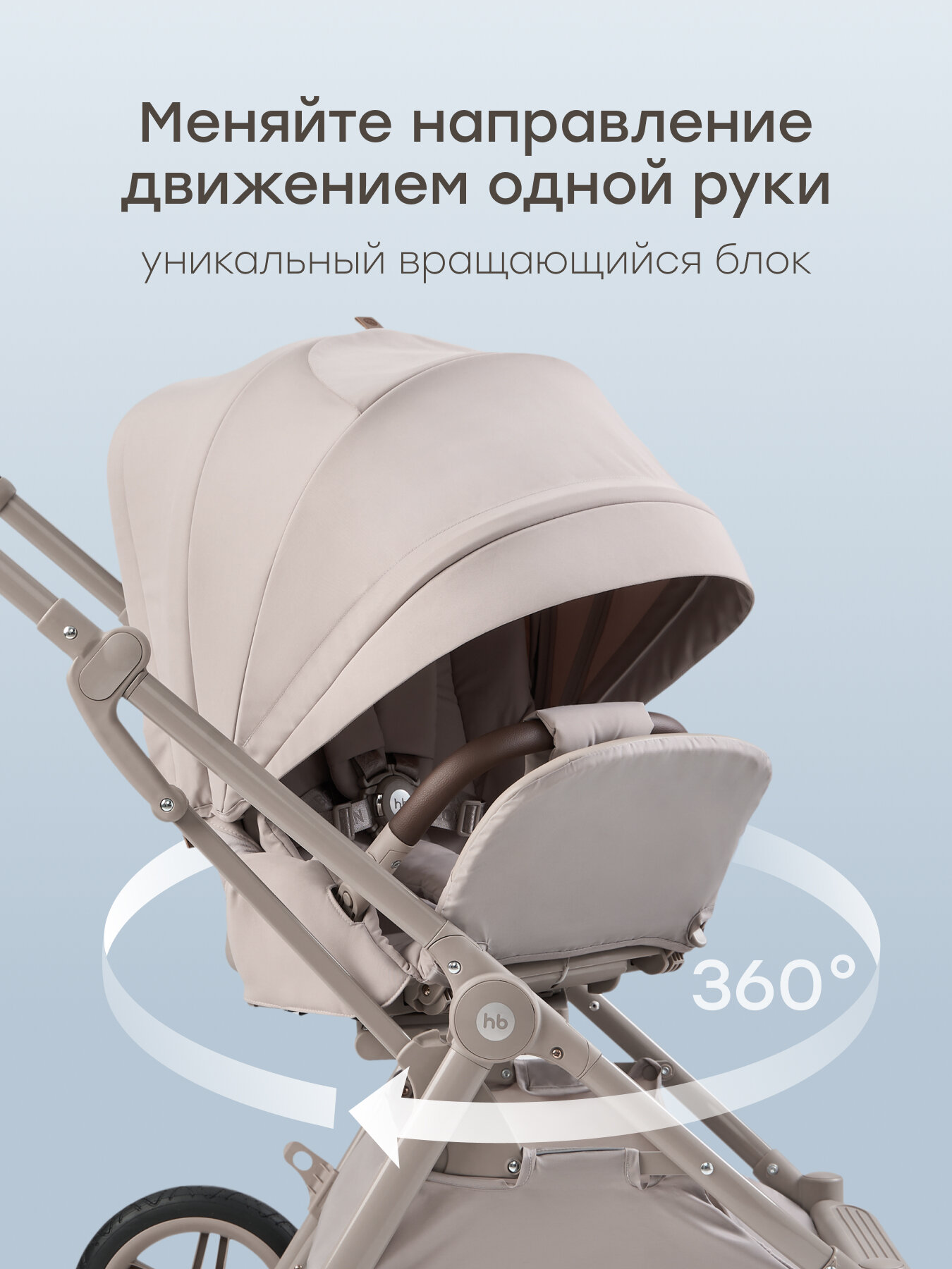 Коляска прогулочная детская Happy Baby Luna 360, реверсивный блок 360 градусов, серая — фото 1