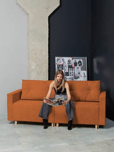 Изображение товара Раскладной диван кровать Коломбо NEW прямой модульный, механизм еврокнижка, 213х102х85 см, оранжевый