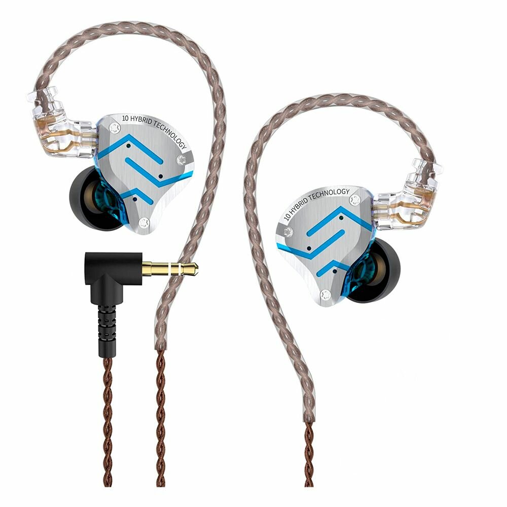 KZ Acoustics ZS10 Pro с микрофоном, блики синего, проводные наушники — фото 1
