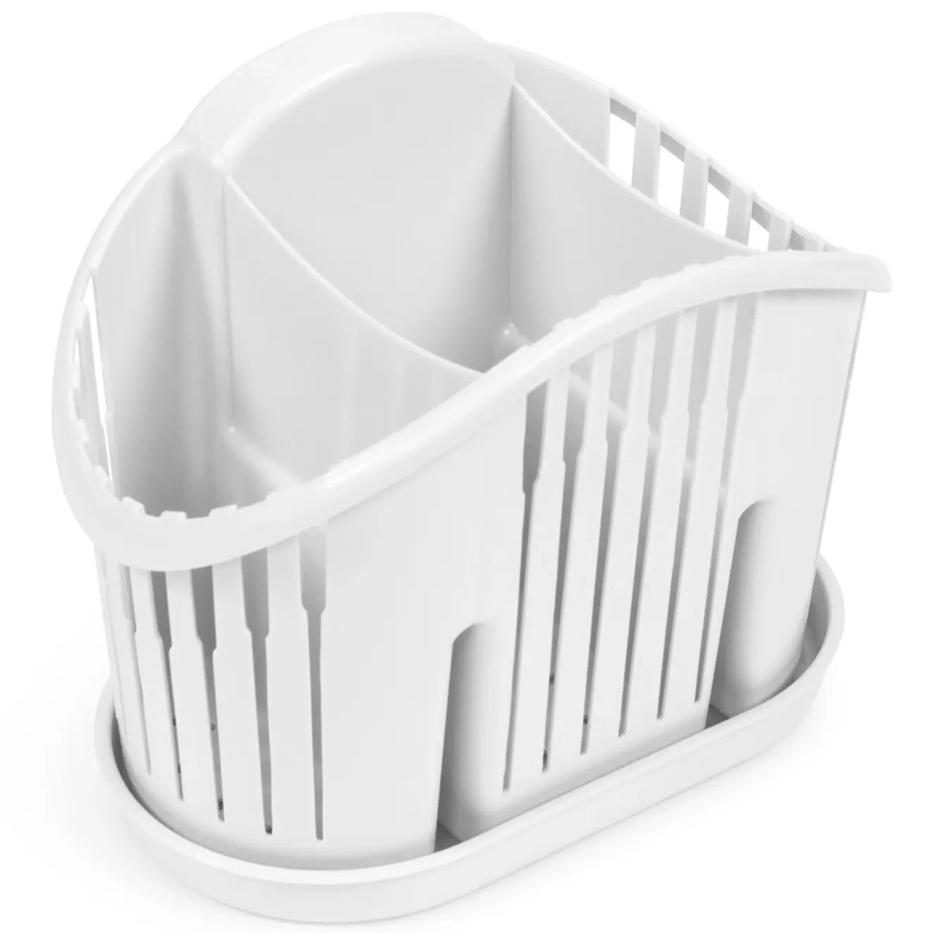 Сушилка для столовых приборов с поддоном вертикальные отделения пластик белый цвет