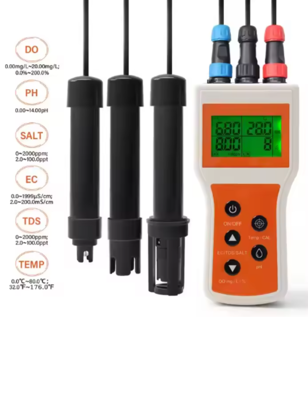 Оксиметр, кислородомер, измеритель кислорода 6 в 1, кислород, pH, TDS, солемер, температура воды
