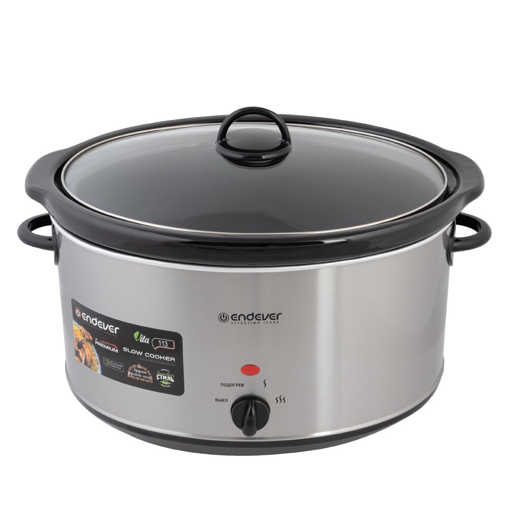 Медленноварка ENDEVER Vita-113, механическое управление, керамическое покрытие, нержавеющая сталь