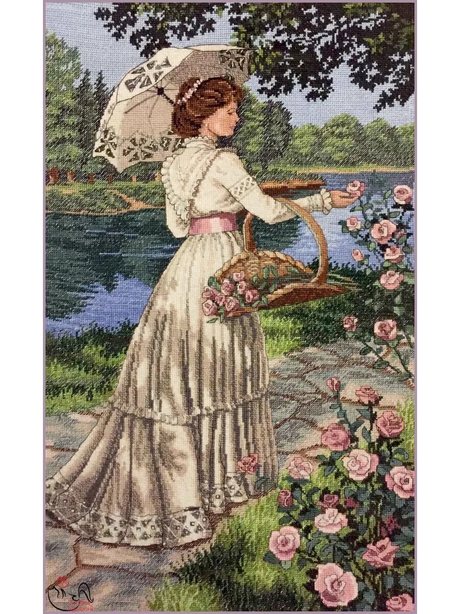 Вышивка крестиком набор со схемой Дама с розами