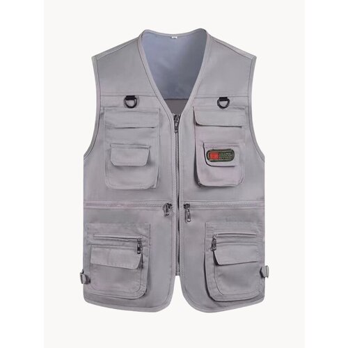 Жилет с карманами для рыбалки, охоты, рабочий, серый, 2XL