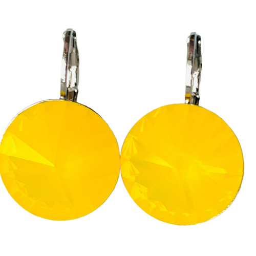 Серьги пусеты , кристаллы Swarovski, размер/диаметр 14 мм, желтый