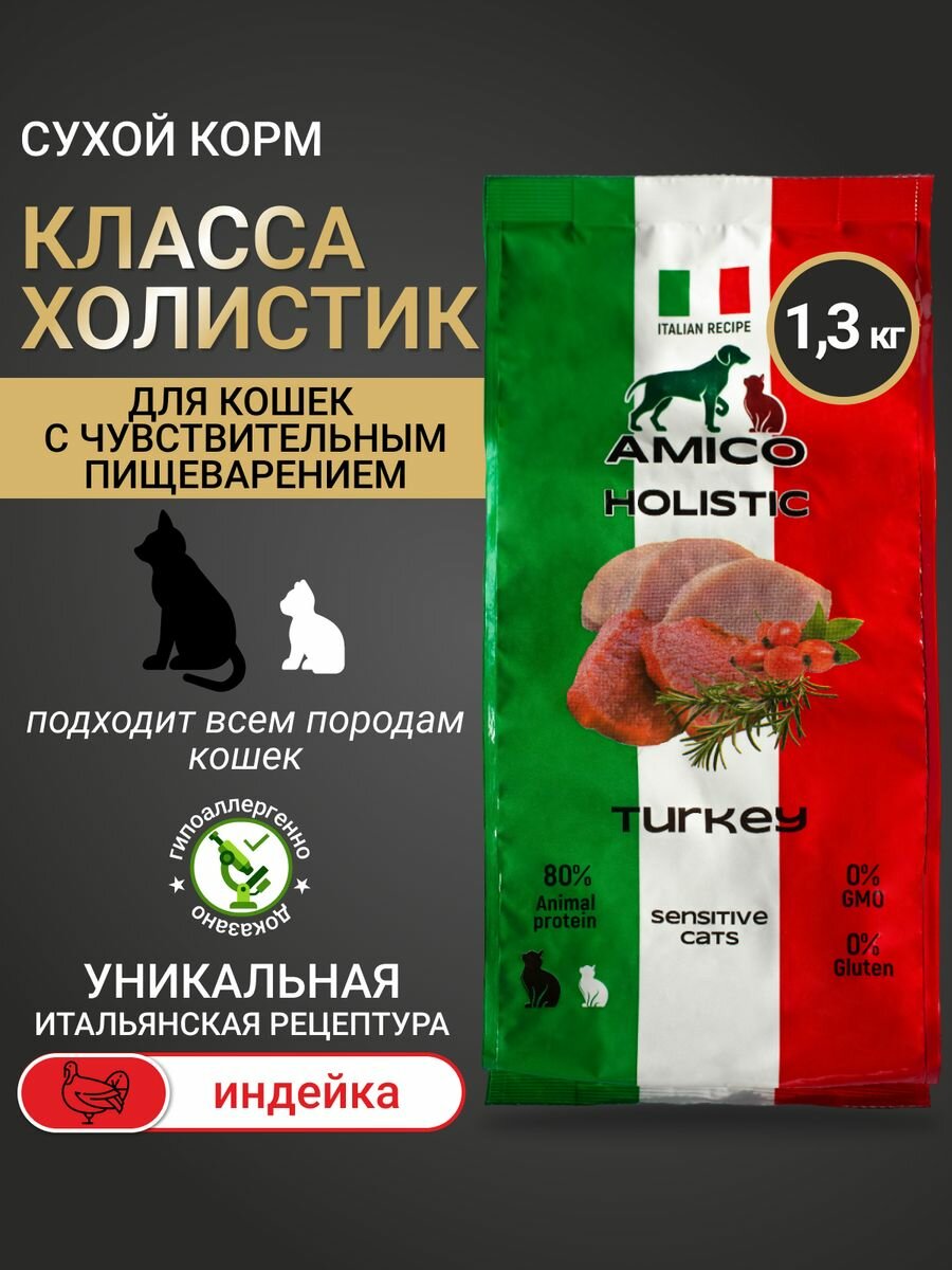 Сухой корм Amico для кошек с чувствительным пищеварением 1,3 кг