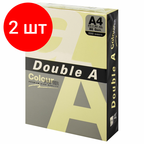 Комплект 2 шт, Бумага цветная DOUBLE A, А4, 80 г/м2, 500 л, пастель, светло-желтая комплект 5 шт бумага цветная double a а4 80 г м2 500 л пастель желтая