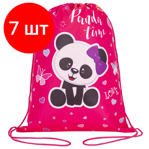 Комплект 7 шт, Мешок для обуви пифагор, 1 отделение, 42х34 см, Panda time, 271601