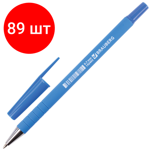 Комплект 89 шт, Ручка шариковая BRAUBERG Capital blue, синяя, корпус soft-touch голубой, узел 0.7 мм, линия письма 0.35 мм, 142493