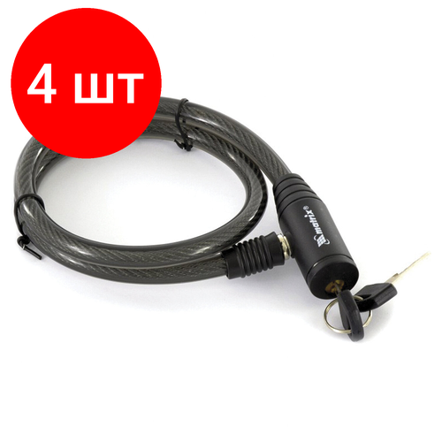 фото Комплект 4 шт, замок тросовый велосипедный, стальной трос: диаметр 10 мм, длина 650 мм, 2 ключа, matrix, 91814