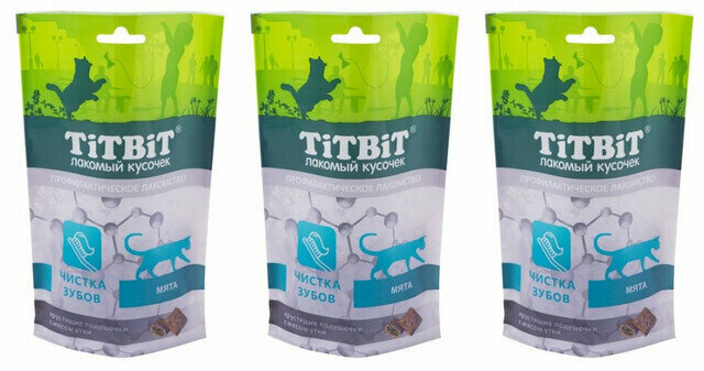 Titbit Лакомство для кошек Хрустящие подушечки с мясом утки для чистки зубов 60г,3 шт