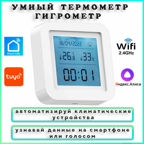 Умная метеостанция с WiFi термометром и гигрометром часами и календарём Яндекс Алиса Smart Life Tuya Smart 198000₽