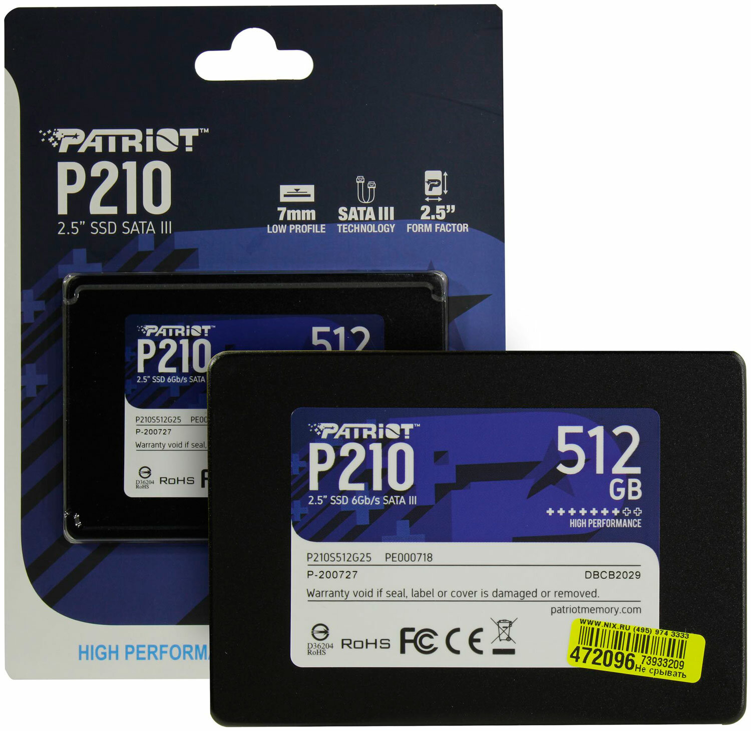 Накопитель SSD Patriot Memory 2.5" P210 512 Гб SATA III P210S512G25