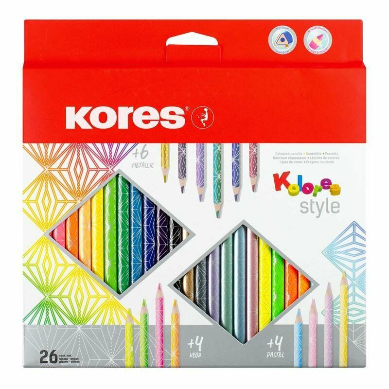 Комплект 3шт. Карандаши цветные 26 цв. 3-гран, Kores Kolores Style, 93320