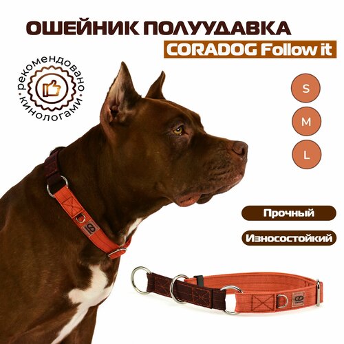 Ошейник-полуудавка, мартингейл, CORADOG Follow it, для маленьких и средних собак, терракотовый, коричневый, размер S 27-38 см, ширина 2см