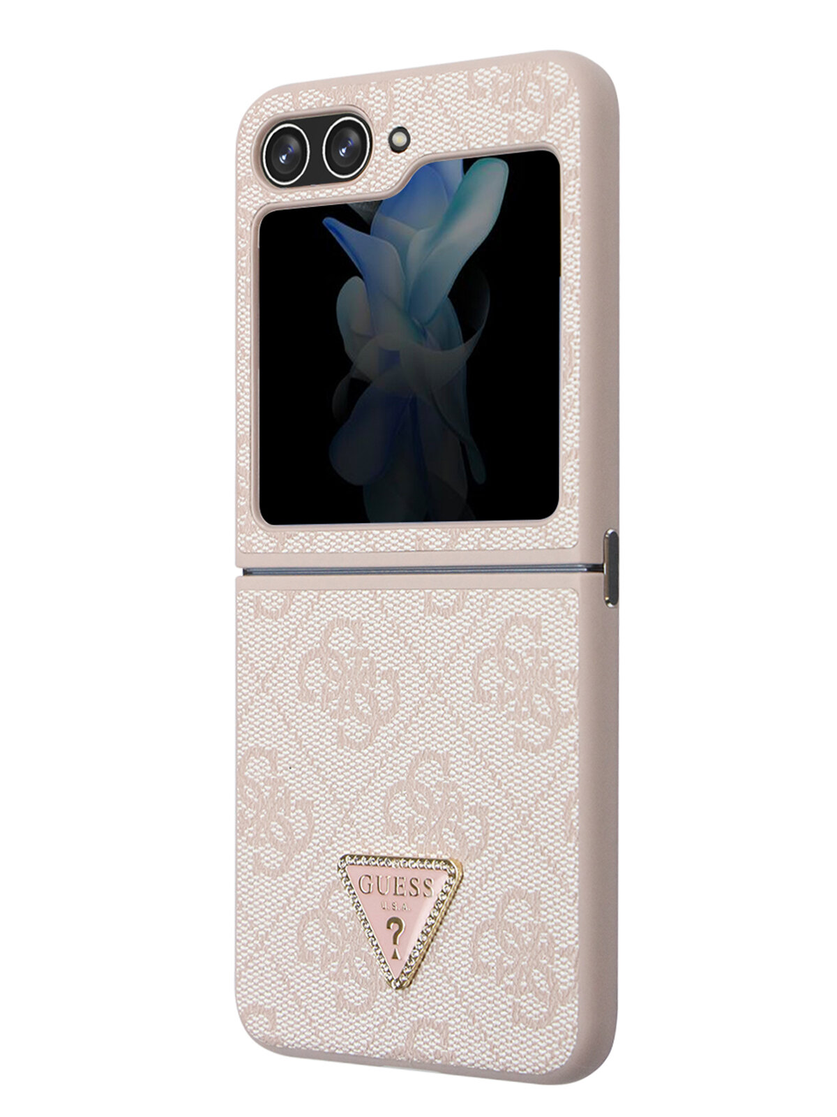 Guess для Galaxy Z Flip5 чехол PU 4G Triangle Diamond metal logo Hard Pink