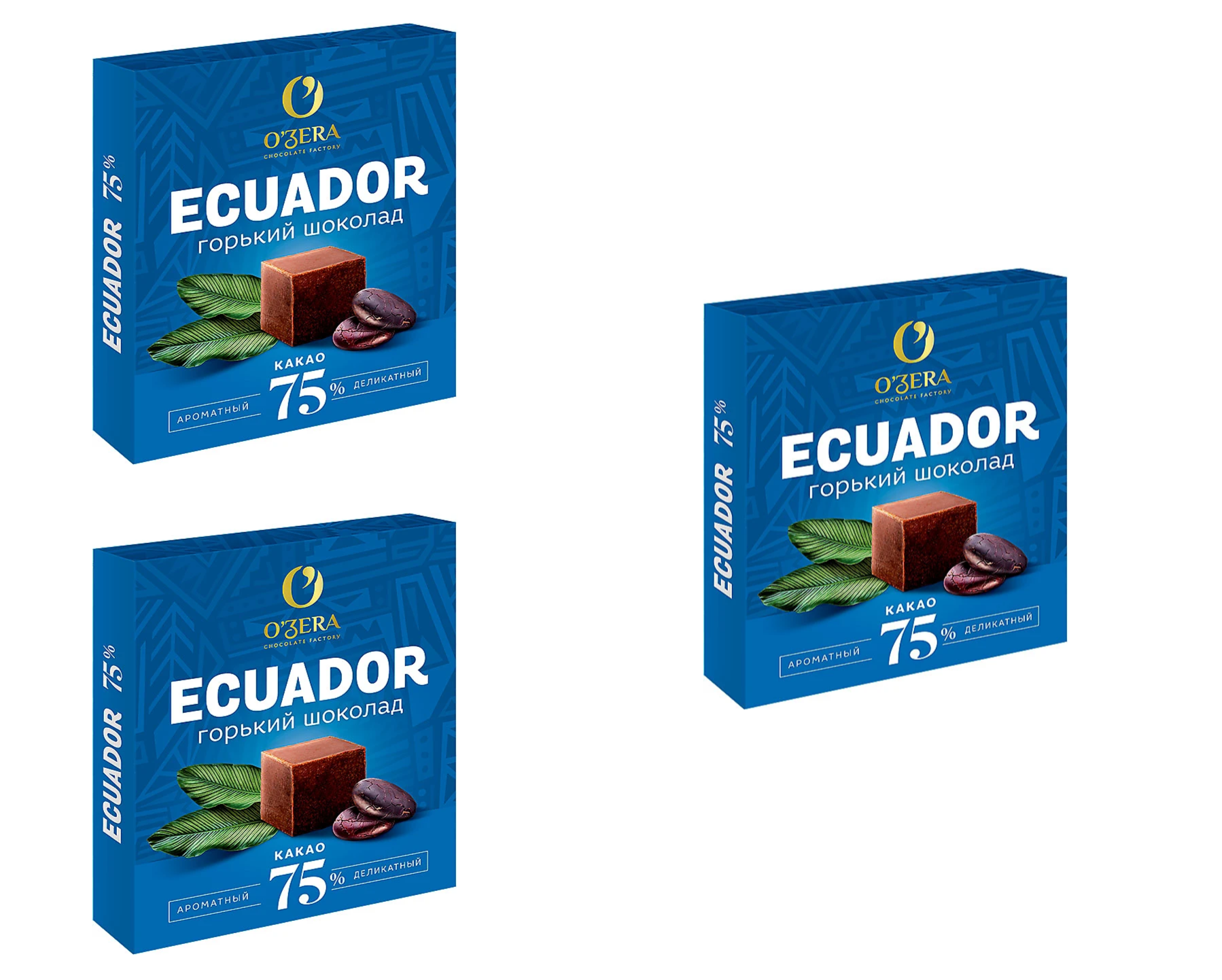 OZera, шоколад Ecuador, содержание какао 75%, 3 шт по 90 г