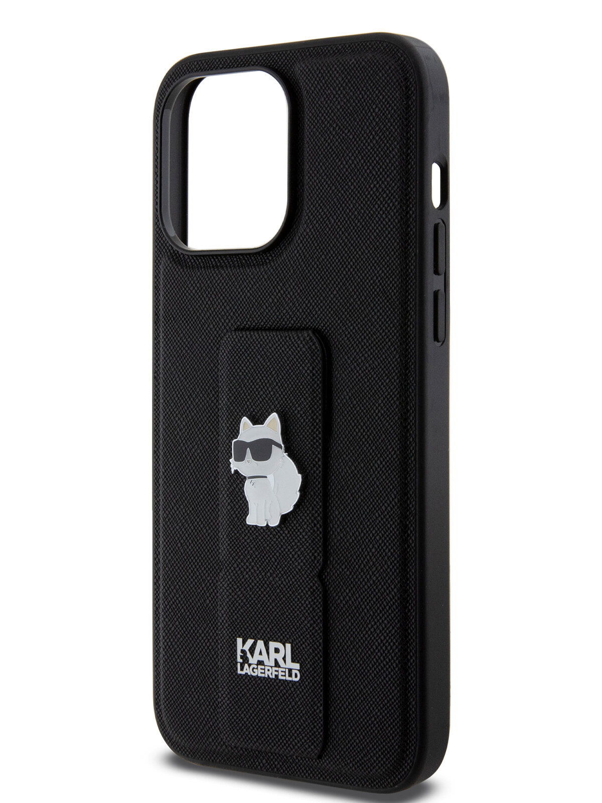 Lagerfeld для iPhone 15 Pro Max чехол GripStand PU Saffiano NFT Choupette metal Hard Black