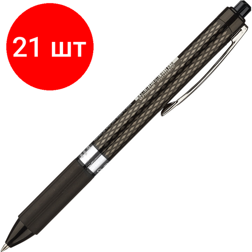 Комплект 21 штук, Ручка гелевая автомат. PENTEL K497-А OhGel д. ш.0.7мм рез. манж. черный