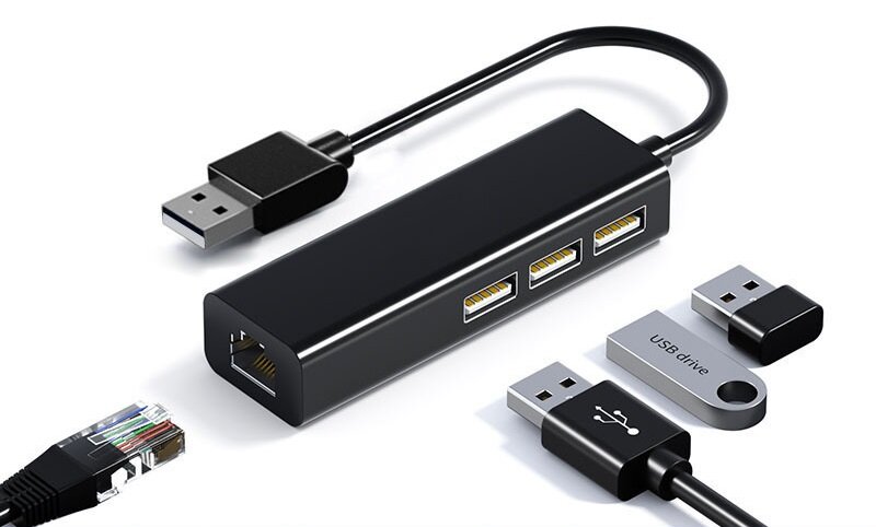 Сетевая карта с USB-хабом, 10/100 Мбит (USB-A 2.0) SR9900 черный