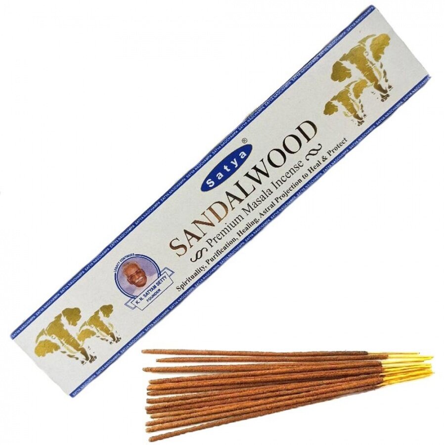 Благовония Oodh Sandalwood (Уд Сандаловое дерево) Ароматические индийские палочки для дома, йоги и медитации, Satya Hexa Premium (Сатья Гекса Премиум), 30г