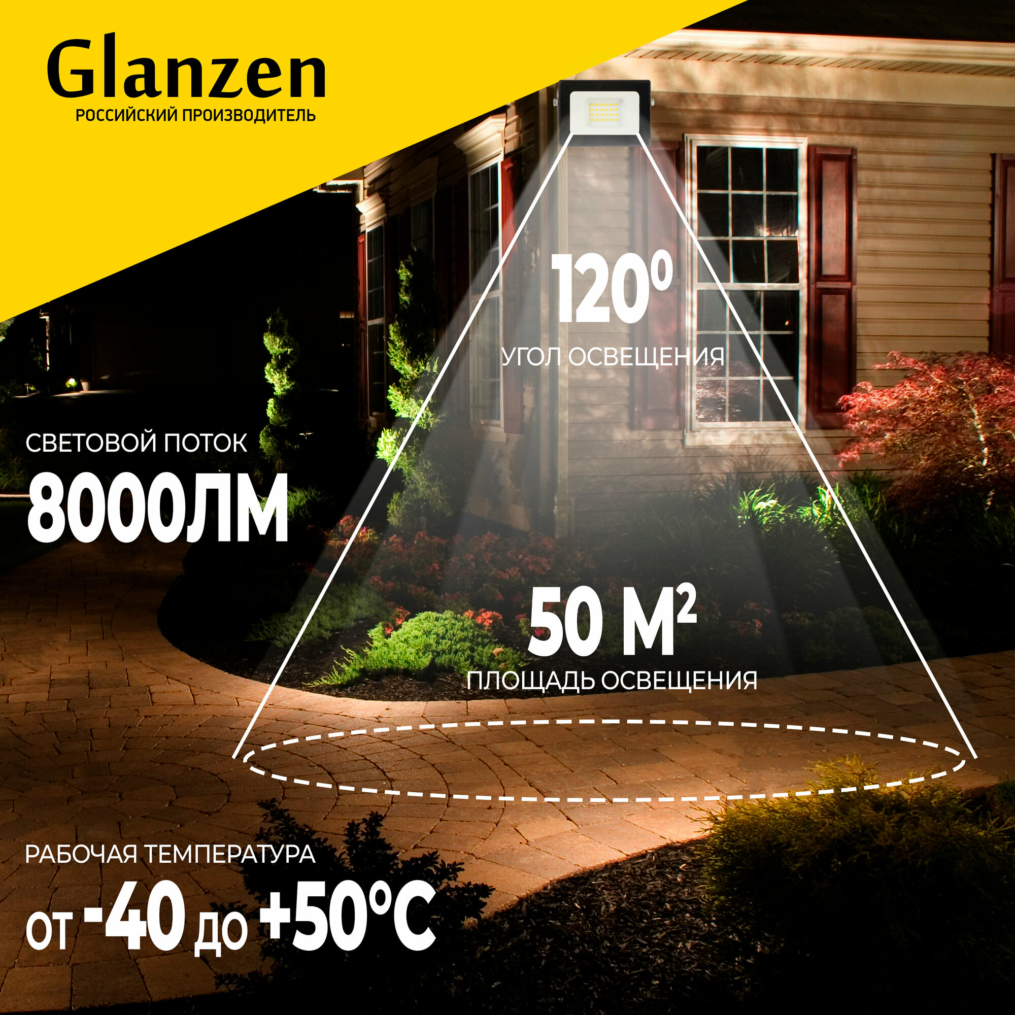 Светодиодный прожектор GLANZEN 100 Вт IP65 6500К FAD-0010-100