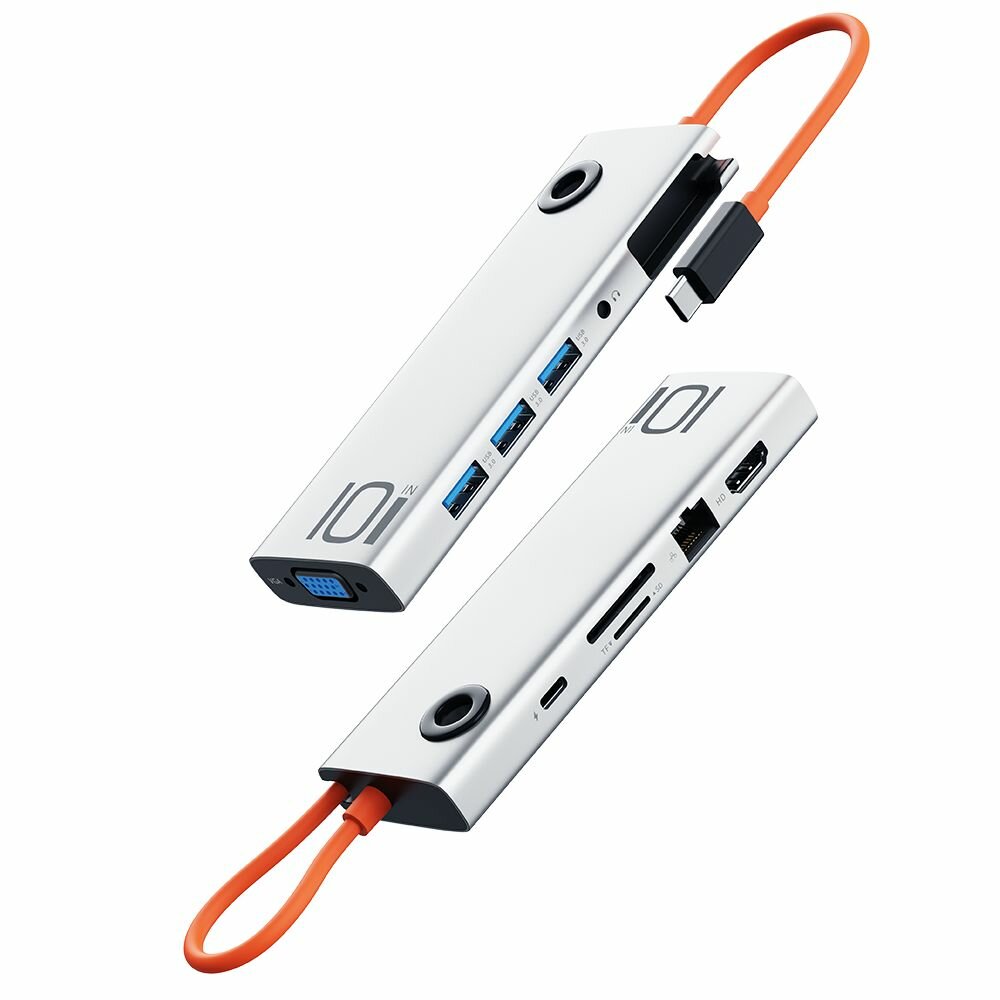 Многофункциональный Хаб USB Hub ROCK TR30 10 in 1 Type-C TO HDMI VGA Audio USB 3 х 3 SD/TF LAN серый