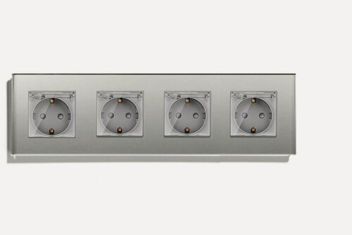 Изображение товара Розетка c крышкой, IP44 4 поста 16А, рамка 299х86мм пластик, цвет серый