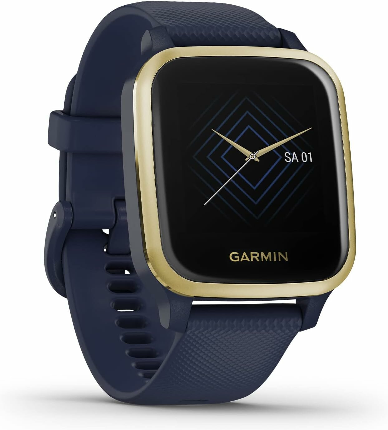 Venu Sq – Music Edition Light Gold Aluminum Bezel with Navy Case and Silicone Band