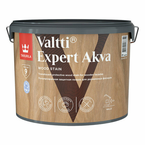 Средство деревозащитное tikkurila valtti expert akva база ep 9л бесцветное, арт.700009575 эльбона р р д в м введ 200мг мл 2мл 12 р ль