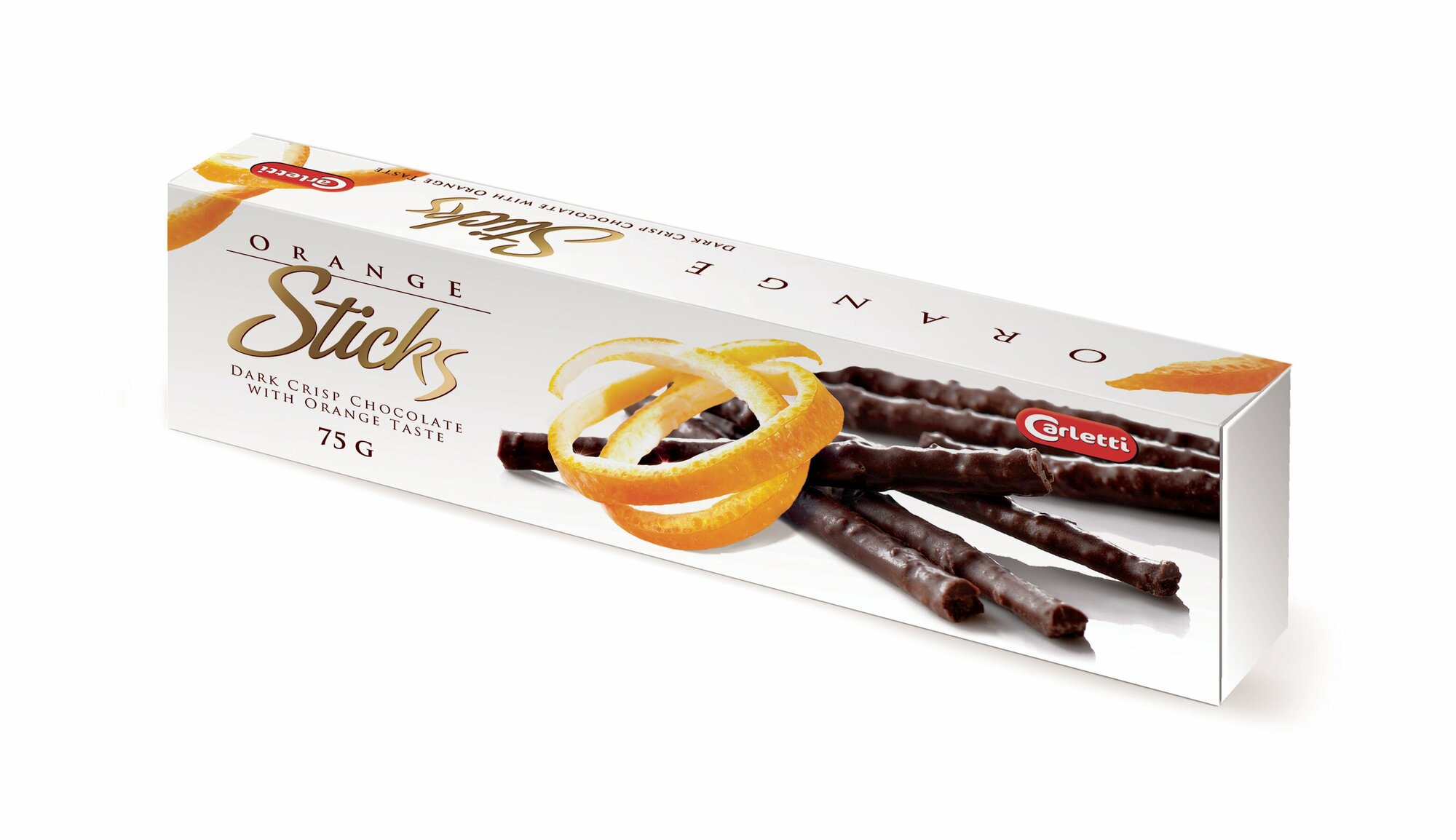 Carletti Хрустящие палочки из темного шоколада со вкусом апельсина, 75г