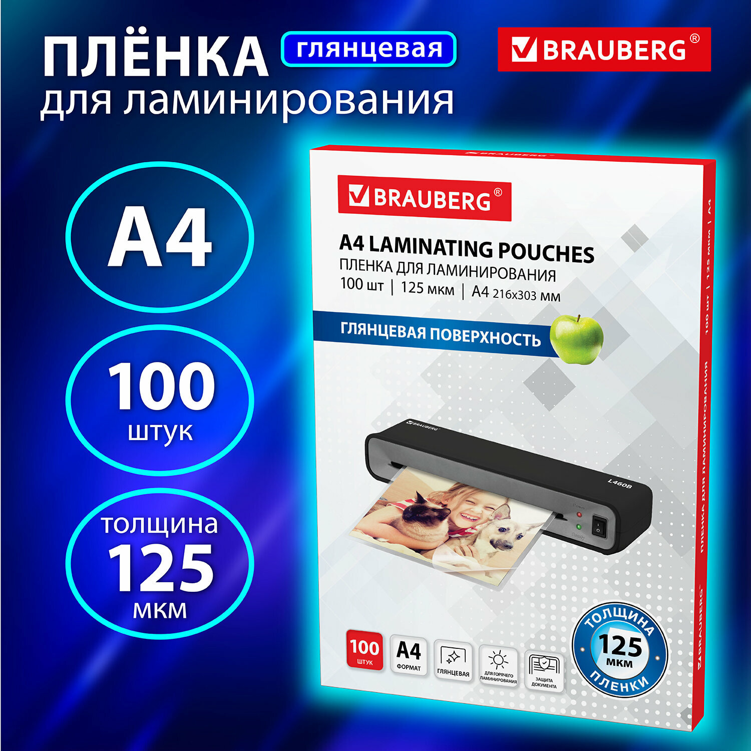 Пленки-заготовки д/ламинирования А4 комплект 100шт 125 мкм BRAUBERG 530803