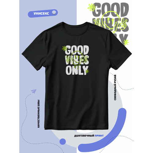 фото Футболка good vibes only-только хорошее настроение, размер l, черный smail-p