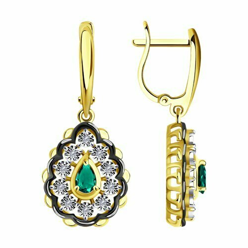 фото Серьги diamant online, золото, 585 проба, бриллиант, изумруд, зеленый