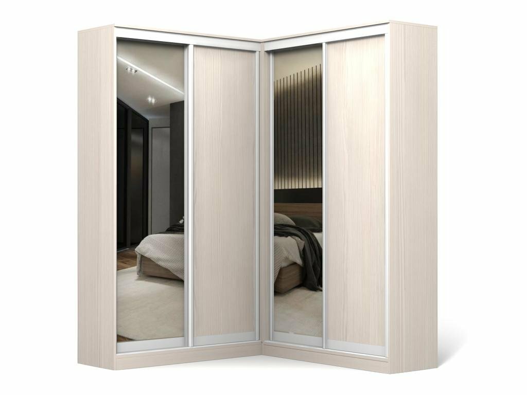 фото Шкаф-купе угловой Ромео-1 160x60x220 четырехдверный для одежды с 2 зеркалами