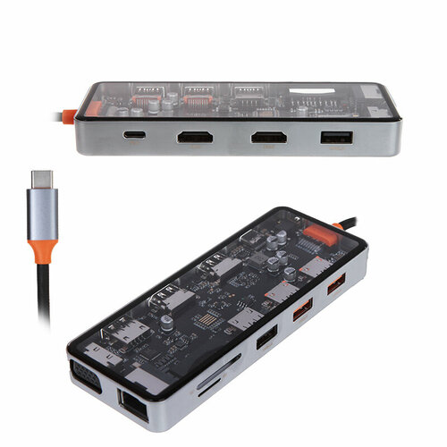 Хаб USB Wiwu Cyber CB012 12-in-1 USB-C Space Grey 6936686411752 держатель thermaltake gea mb1 msbsil 01 space grey 70 мм 1 шт