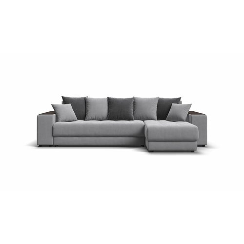 Угловой диван Много мебели Дубай 3.0, велюр Monolit серый/сталь, 300x155x87 см