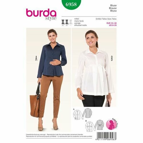 Выкройка Burda 6958-Блузка для будущей мамы выкройка burda 7104 комплект для будущей мамы топ туника юбка