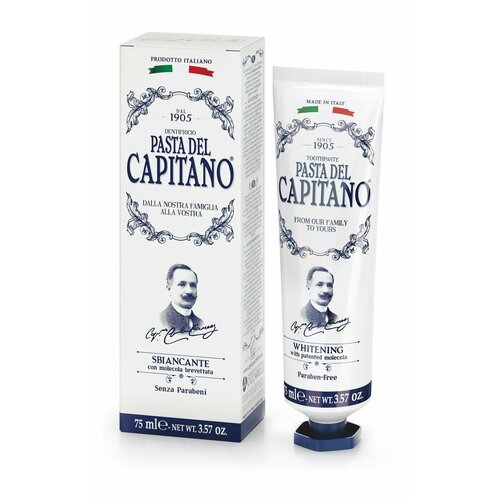 Зубная паста Pasta del Capitano 1905 Whitening with patented Molecula 1905 Отбеливающая с запатентованной молекулой 75 мл 8002140137204 зубная паста pasta del capitano whitening with patented molecula 75 мл